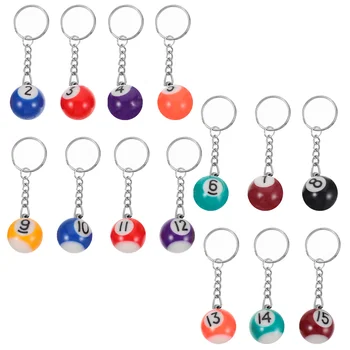 16Pcs Ball Keyring Charms Biliárdlabda Kis kulcstartók Személyre szabott ajándékok Imádnivaló biliárdlabda kulcstartók