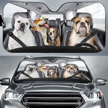 angol Bulldog családi autós napernyő, angol bulldog családi autó napernyő szélvédőhöz, angol bulldog kutya szerelmeseinek Suns