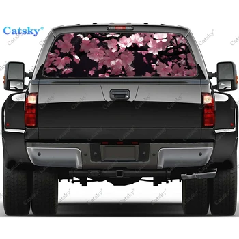 Dreamy cseresznyevirág hátsó ablak matrica illeszkedő pickup, teherautó, autó univerzális Átlátni perforált hátsó ablakokon keresztül vinil matrica