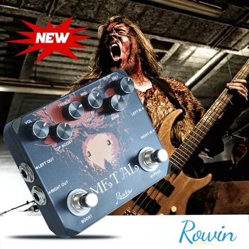 Rowin LTL-03 metal gitár effekt pedál 1980-as és 1990-es évekbeli bypass és fejhallgatóval