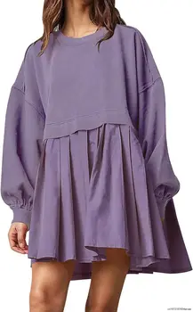 2023 Pliszírozott ruha szoknya Őszi divat női mini pulóver ruha hosszú ujjú legénynyakú patchwork szín túlméretezett pulóver köntös