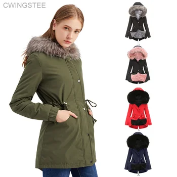 S-5XL téli meleg hosszú Parker Slim plüss párnázott kabát női vastagabb bélés bársony pamut outstreet kabát szőrme kapucnis