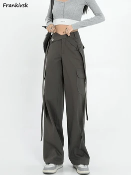 Magas derékbőségű Cargo nadrág Női zsebek Nadrág Főiskolai hallgatók Streetwear Egyszerű All-match Szabadidő Amerikai stílus Trendi Vintage