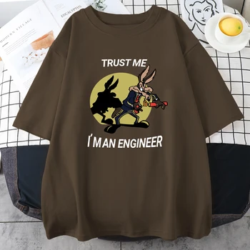 Hidd el, mérnök vagyok Nyomtatott férfi pamut pólók Vintage kreativitás Póló ruházat Crewneck Lélegző felsők Férfi rövid ujjú