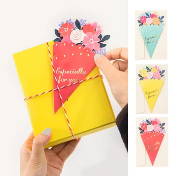 5db/csomag Anyák napi virág kívánságok kártya Papír üdvözlőlap Virág alakú születésnapi ajándék dekorációs kártya