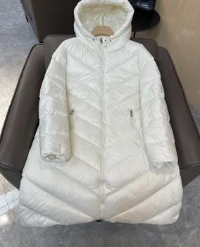 2023 Őszi téli divat Új női ruházat V-alakú minta 90% fehér liba pehely hosszú stílusú hosszú ujjú kabát 0925