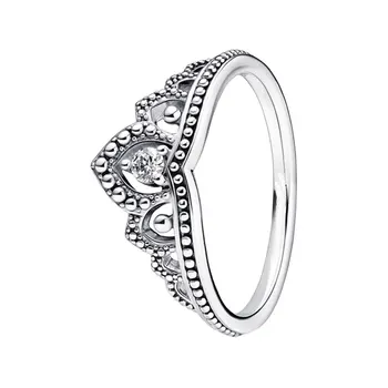 Királyi gyöngyös mesebeli tiara korona ujjgyűrűk nőknek logó ezüst 925 ékszerív lengőkaros villás beállítás kerek átlátszó cirkon