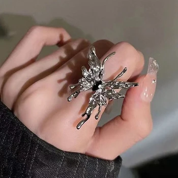 Trendy Punk szabálytalan pillangógyűrűk nőknek Fém folyékony oldott esztétika Egirl Gótikus rovar nyitott gyűrűk Ékszerek
