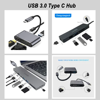 4 IN 1, 5 IN1, 8 IN 1 USB 3.0 Typ C hub adapter HDMI VGA C típusú PD Mircro SD SDXC USB 3.0 olvasó Thunderbolt 3 dokkoló állomás