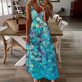 Nyári ruha 2023 Új elegáns hosszú ruhák nőknek Maxi ujjatlan Sundress alkalmi V-nyakú hosszú ruhák Hawaii Beach Vestidos