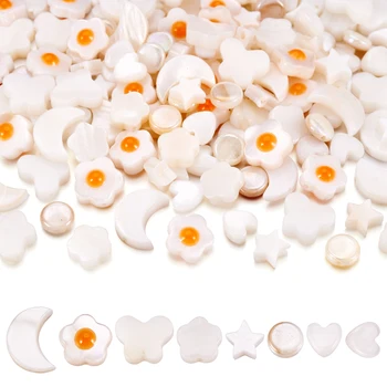 160Pcs fehér természetes édesvízi kagyló gyöngyök pillangó / szív / hold távtartó héj gyöngyök karkötőlánchoz Ékszer kiegészítők