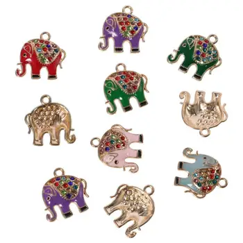 10Pcs cinkötvözet elefánt charms aranyos strasszok zománc kézműves kellékek elefánt medál nyaklánc