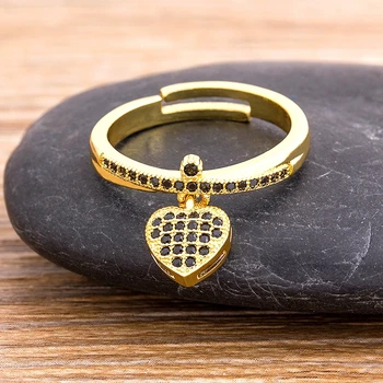 Hot Sale 6 stílus Boho divat kristály jegygyűrűk ajándék nőknek Márka design szív alakú réz cirkon állítható gyűrűk