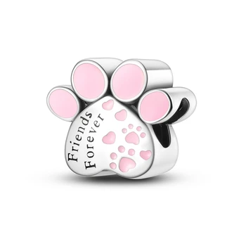 Gyönyörű 925 Sterling ezüst rózsaszín kutyakarom faragott örökké barátok charm fit Pandora karkötő Gyermek napi ékszerek párosítása
