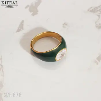 KITEAL Hot 2023 Arany színméret 6 7 8 Női barát Csülök gyűrűk Cirkon zöld zománc gyűrű férfiak Barátnő születésnapi ajándék