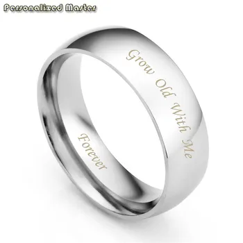 Személyre szabott egyedi szöveg ígéretgyűrű rozsdamentes acél párok esküvői eljegyzési szalagok 6mm férfiaknak Női emlékgyűrűk us10