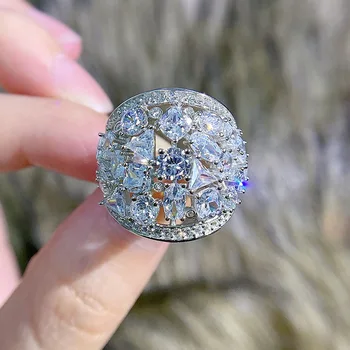 Luxus Moissanite gyémánt gyűrű 100% valódi 925 sterling ezüst Party Esküvői zenekar Gyűrűk nőknek Menyasszonyi eljegyzés ékszer ajándék
