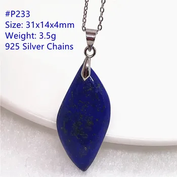 Natural Blue Lapis Lazuli kristály medál nyaklánc ékszerek nőknek Férfi gyógyító ajándék 31x14x4mm gyöngyök kő ezüst láncok AAAAA