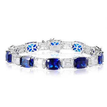 2023 Új 925 ezüst divat szimulált gyémánt 7 * 7 jégvirág kék gyémánt karkötő, nőies és luxus