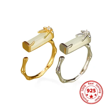100% valódi 925 sterling ezüst aranyozott hotian jáde bambusz nyitó gyűrű stílusos elegáns női ujjgyűrűkhöz charm ékszerek