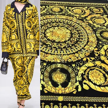 100x145cm Barokk arany virágmintás imitált selyem szatén szövet női ruha blúz Pizsama Tissu Tela Хлопок материал DIY