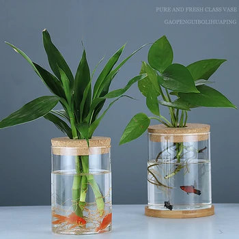 1PC átlátszó hidroponikus virágcserép üvegutánzat talaj nélküli ültetés cserepes zöld növény gyanta virágcserép házi váza