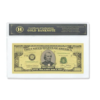 US 17th President Gold Banknote Andrew Johnson és a Shell One Million Dollar Crafts Uncurrency Notes