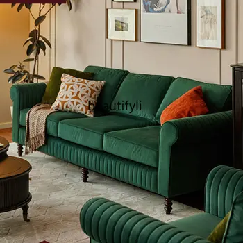 zq Amerikai retro tömörfa szövet kézműves kanapé lusta kanapé kis apartman nappali kanapé