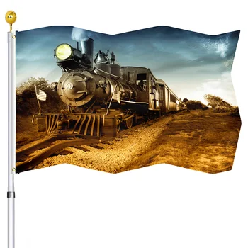 Vonat zászló Vintage gőzmozdony Vonat Vasúti pálya zászlók Kezdőlap Beltéri veranda Kültéri dekorációs zászló sárgaréz tömítésekkel