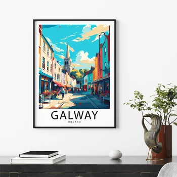 Galway Travel Színes Vászon Festés Írország Város Gyönyörű Táj Plakát Nyomtatás Fali művészet a nappalihoz Lakberendezés
