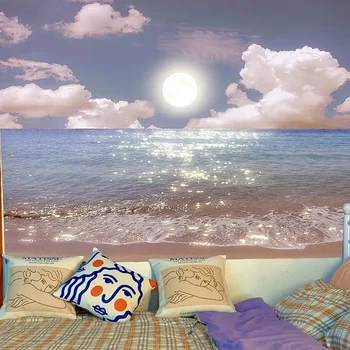 Gyönyörű táj és hold álom sorozat Macrame fali függő Kawaii szoba dekoráció kárpit Tini indie hálószoba dekoráció falfestmény poszterek