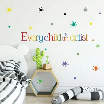 Minden gyermek művész Fali matrica Angol közmondások DIY gyerekeknek Szoba hálószoba Lakberendezés Művészeti falfestmény Színes matricák 15*60CM