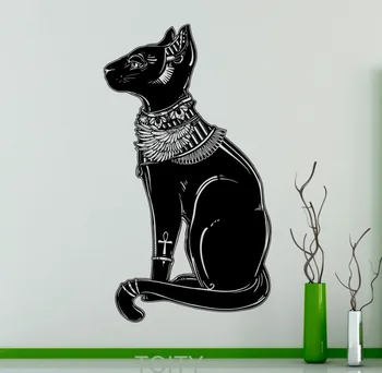 Egyiptomi macska fali matrica vallás Állat vinil matrica Istennő szimbóluma Retro Art dekoráció Kezdőlap Belső szoba Falfestmény tervezés