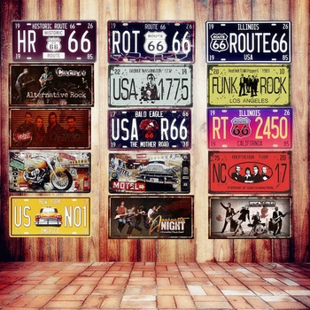 Vintage USA Autószám Engedély Fém ón táblák Route 66 Tábla plakát plakát Bar Club fal garázs lakberendezés 15 * 30Cm