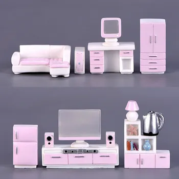 Figurák miniatűr aranyos rózsaszín kis bútorok TV-szekrény számítógép mikro táj díszek lakberendezéshez Szoba dekoráció