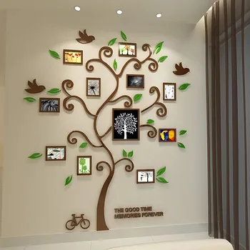 Új érkezés Boldog fa képkeret Akril falmatricák 3D DIY művészet fali dekoráció Nappali bejárat Otthoni fotók dekoráció