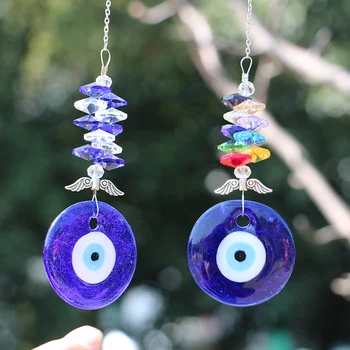 1PCS Crystal Suncatcher Blue Evil Eye Protection függő kristályok medál Szivárvány készítő Home Garden dekoráció