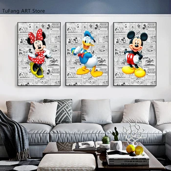 Disney képregény poszter és nyomatok Mickey egér vászon festés Fali művészet képek Lakberendezés Gyerekszoba dekorációs poszterek