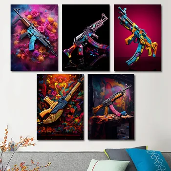 1db pisztoly lakberendezés Vászon festés Kép a falon Belső festmények Virágok Színes géppisztoly Nappali Bár Art