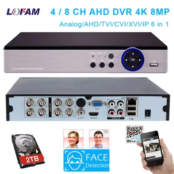 AHD 4K 8MP DVR NVR Hybrid 8CH 4CH biztonsági videomegfigyelő DVR felvevő 6 az 1-ben analóg AHD TVI CVI IP kamerához CCTV rendszer