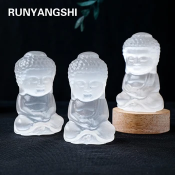 1PC Fehér szelenit gyógyítás Természetes kristály drágakő faragott Buddha Feng Shui figurák Gazdagság és jó szerencse