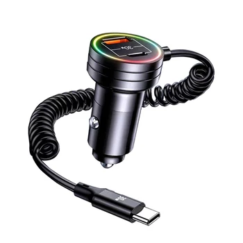 Mini USB autós töltő adapter 60 W-os gyorstöltés 3 az 1-ben kábellel, C típusú rugós tágulási kábel adapterrel iPhone 13-hoz