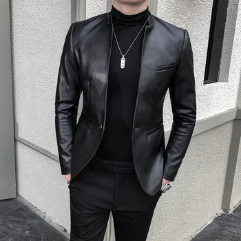 Márka ruházat Divat férfi kiváló minőségű alkalmi bőrkabát Férfi Slim Fit üzleti bőröltöny kabátok / Man Blazers S-3XL