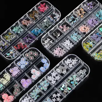 1Box Glitter Charm Színes manikűr díszek Nail Art dekorációk Aurora pillangó ékszerek 3D Nail Art strassz