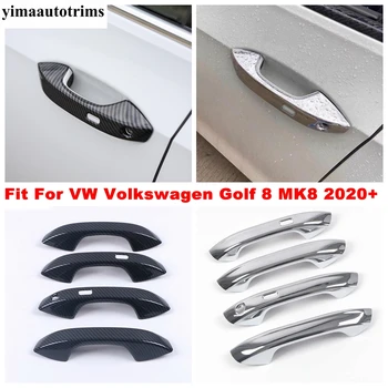ABS króm / szénszálas megjelenésű külső ajtófogantyú Tál védő burkolat Tartozékok VW Volkswagen Golf 8 MK8 2020 - 2023