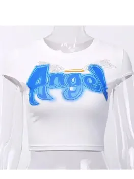 Y2k vágott póló ANGEL Cut Top Fashion női Harajuku utcai ruházat Slim Fit nyári szexi party női slim fit póló