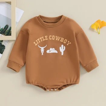 Western Baby Boy Girl Clothes pulóver Romper Cow Print hosszú ujjú body, Oversized Spring Fall ruhák