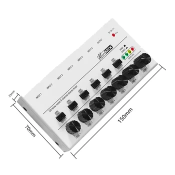 6 csatornák Audio Mixer Mini sztereó keverő Professzionális hangkeverő 6,35MM alacsony zajszintű USB keverő stúdióhoz, Fekete