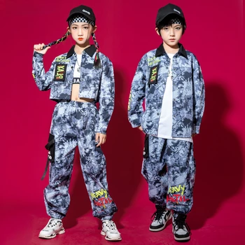 Fiúk Hip Hop Terepszínű ing Kocogók Lányok Street Dance Crop Top blúz Cargo nadrág Gyermek katonai ruha szettek Gyerekek utcai ruházat