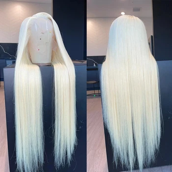 Long Blonde 613 egyenes ragasztó nélküli csipke elülső paróka nőknek Szintetikus hajparókák puha 180%sűrűség Előre kihúzott hajszál